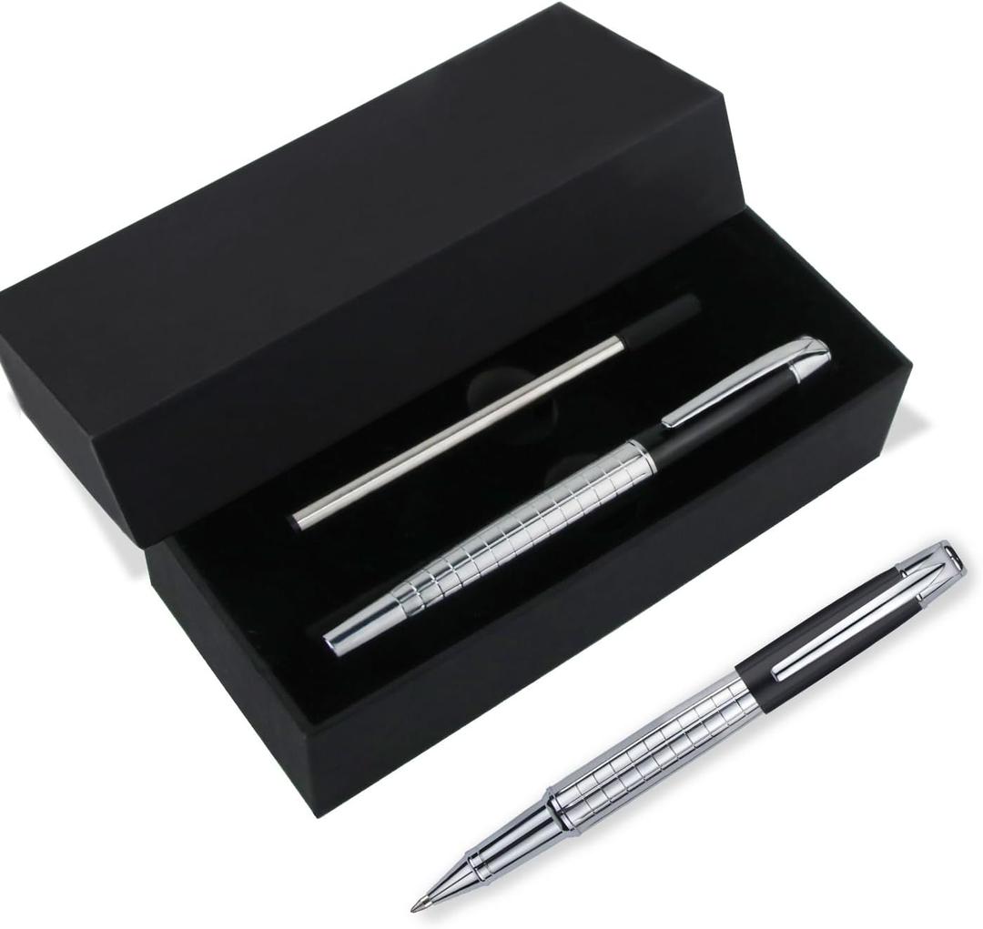Luxury Ballpoint Pen with Gift Box&Extra Black Ink Refill for Men&Women Professional Exceutive pen office.(Silver)