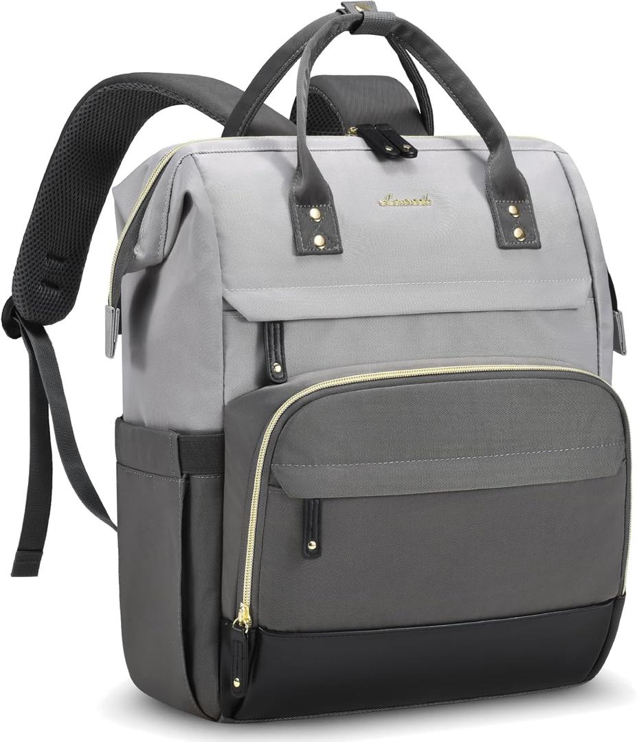 LOVEVOOK Laptop Backpack for Women, 17 Inch Work Business Backpacks Purse With Large Capacity, Waterproof Nurse Bag College Bookbag for School, Waterproof Casual Daypack for Travel (Dark Gray-light Gray)