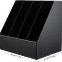 KINGFOM 4-Slot Wood Leather Document Files Holder Rack Stand Desk Files Organizer Papers Collection Cabinet (4 slot Black)