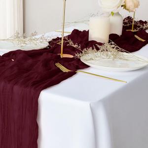 2 Pack Burgundy Cheesecloth Table Runners, 10Ft Gauze Table Runner Rustic Wedding Cheese Cloths Decor for Bridal Baby Shower Birthday Party Rehearsal Dinner Thanksgiving Decorations