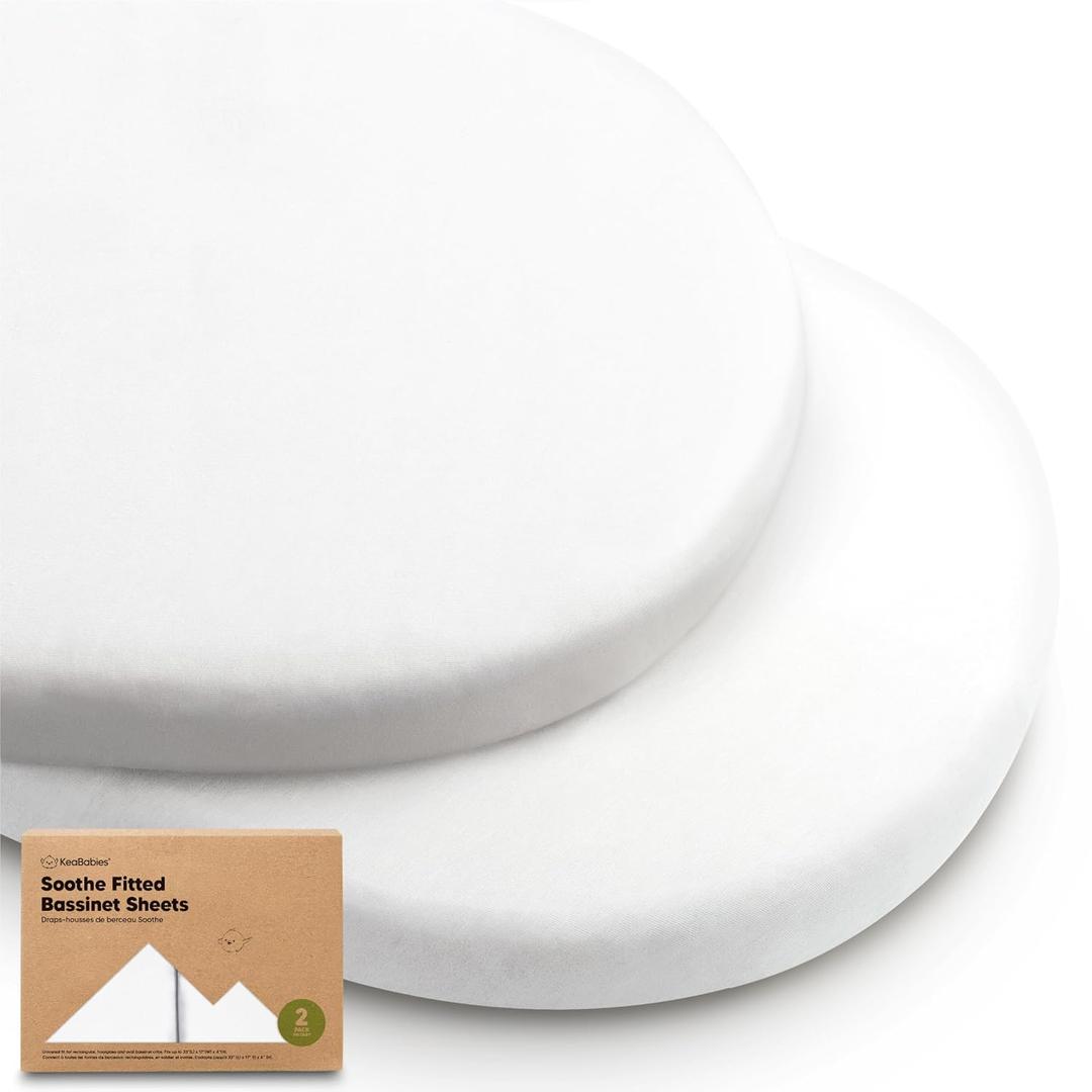 2-Pack Organic Bassinet Sheets for Girls, Boys - 100% Cotton Bassinet Mattress Sheets Compatible with Halo Bassinest Swivel Sleeper,Graco,Baby Delight,Chicco,Unisex Fitted Bassinet Sheets(Soft White)