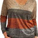 Milumia Women's Plus Size Color Block Long Sleeve Tee Top V Neck T Shirt Multicolor 2XL