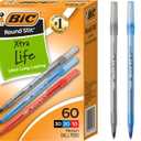 BIC Round Stic Xtra Life Assorted Ink Ballpoint Pens, Medium Point (1.0mm), 60-Count Pack of Bulk Pens, Flexible Round Barrel for Comfortable Writing, No. 1 Selling Ballpoint Pens