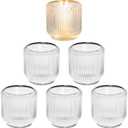 3 Pack Clear Glass Votive & Taper Candle Holders (3.5 Inch) - Thick Ribbed Tea Light & Candlestick Holders Set for Rustic Farmhouse, Living Room, Dining Room Decor