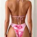 MakeMeChic Women's Polka Dots Triangle Thong Bikini Sets Floral Cute Bathing Suit Swimsuits (Pink, M)