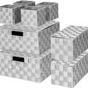 Woven Polypropylene Basket Set of 8, Woven Storage Basket, Woven Strap Baskets, Woven Basket Organizer for Bedroom, Bathroom, Office, Shelf, Dresser, Kitchen, Pantry, Gray