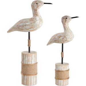 White Seagull Statues Nautical Decor, Wooden Sea Bird Statues for Coastal Beach Ocean Home Table Decoration, 2Pcs