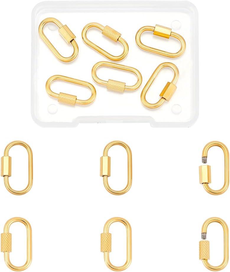 UNICRAFTALE 6pcs 2 Styles Golden Stainless Steel Oval Screw Carabiner Lock Screw Lock Clip Clasps Lock Key Carabiner Clasp Metal Keychain Clip Hook Quick Link for Jewelry Making Handbag 21~22mm