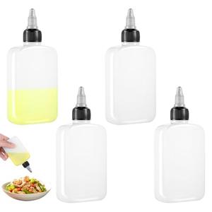 LXUEJIE 4 PCS Oil Dispenser Bottle for Camping & Cooking, 4oz Squeeze Condiment Bottle High Density Polyethylene Containers with Leak-proof Screw Cap for Camping Plastic Soy Sauce Dispenser