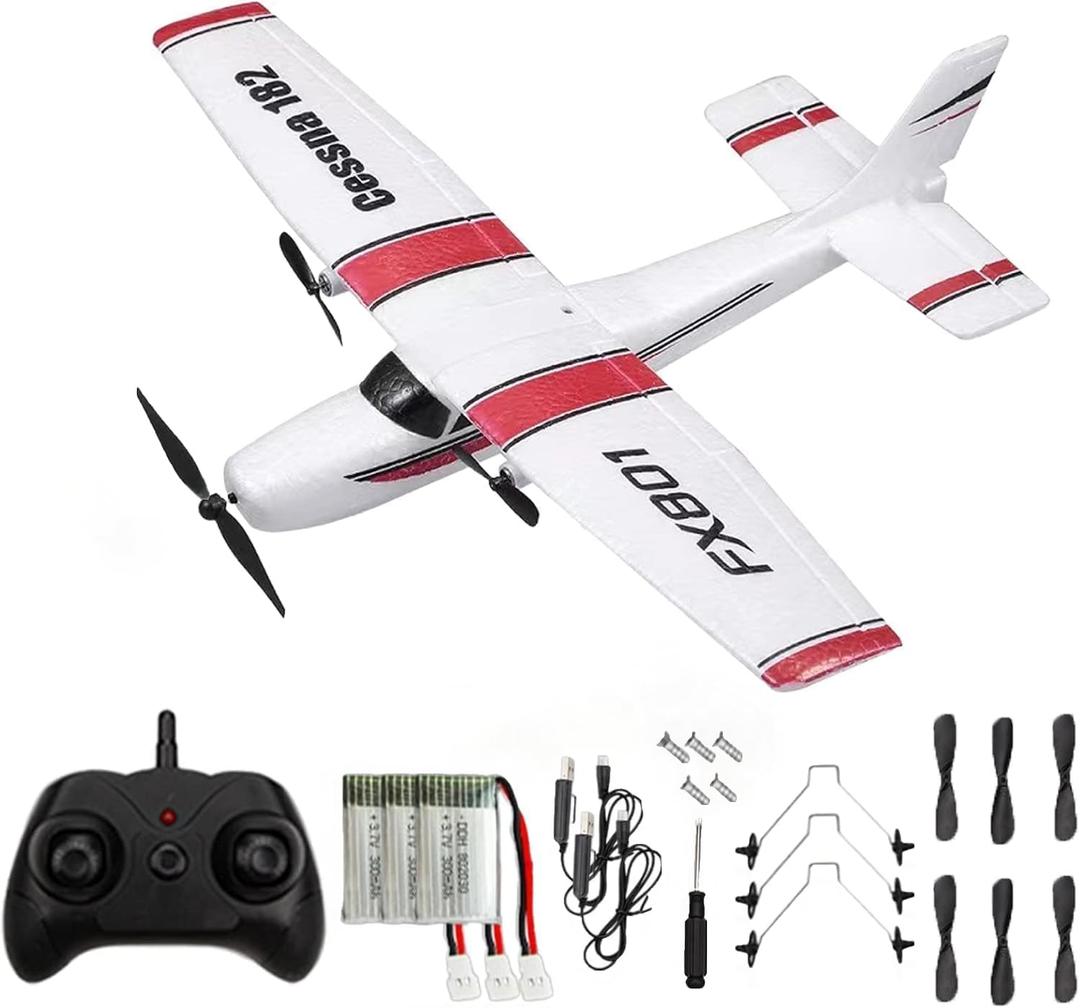 RC Plane 2.4Ghz 2 Channels EPP Foam Remote Control Airplane Radio Control Cessna Aircraft Easy to Fly RC Glider Toys for Kids, Boys and Beginners with 3 Batteries