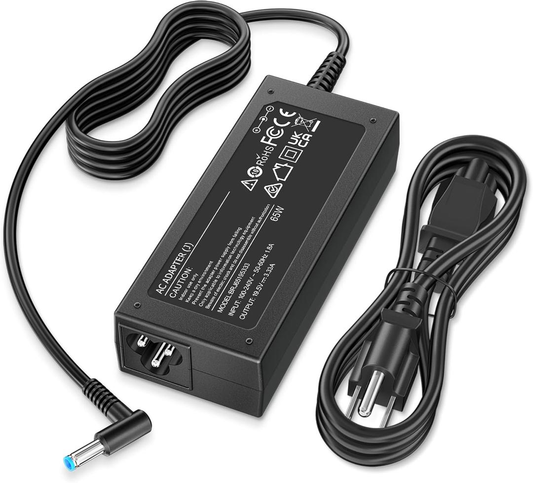 Charger Compatible with HP Laptop Computer 65W 45W Smart Blue Tip 4.5mm | Compatible with HP Pavilion x360 14/15/17, Envy 13/15, EliteBook ProBook Chromebook Stream Spectre |19.5V 3.33A 710412-001