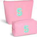 Initial Makeup Bag Set for Women, Personalized Letter Cosmetic Bags, Pink Zipper Makeup Pouch Set, Travel Toiletry Organizer, Birthday Gifts for Girls, Teens & Women