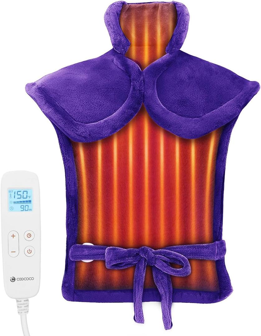CooCoCo Heating Pad for Back Pain Relief, Electric Heat Pad for Neck and Shoulder, FSA Eligible, Fast Heating, ETL Certified, 24"x33", Light Purple