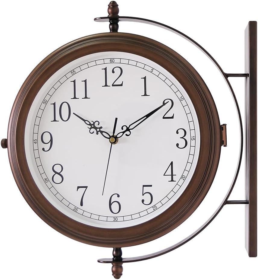 BESTIME 66264A 16-Inch Double Sided Metal Wall Clock with Antique Red Copper.Sturdy Frame,Easy Read,Garden,Home Dcor,Indoor,Outdoor,Farmhouse,Yard,Station,Office,Photography Props., Large