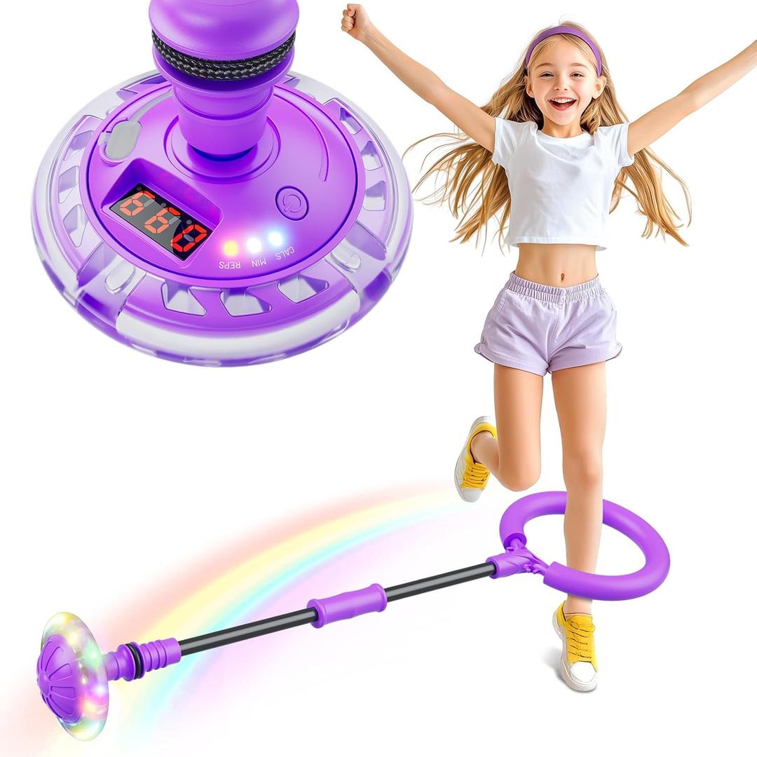 Flooyes Skip Ball for Kids, Ankle Skip Ball Toy with Counter, Timer and Cal Calculator, Girl Birthday Gifts for Age 6 7 8 9 10+, Rechargeable Colorful Flash Wheel Skip Ball for Girls Women