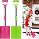 2 Pack Kids Winter Snow Shovel, Detachable Three-Part Rose Red & Green Plastic Kids Snow Shovel, Adjustable 27.5-35 inch with D-Grip Handle,Winter Toys Gifts for Boys Girls Playing (Rose red & Green)