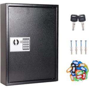 UMEKEN Key Box Wall Mount 100 Position Valet Digital Key Cabinet Lock Box with Code, Electronic Key Holder Lockbox with Key Tags, Key Organizer Locker Box, Black, 15.75" x 4.72" x 21.65"