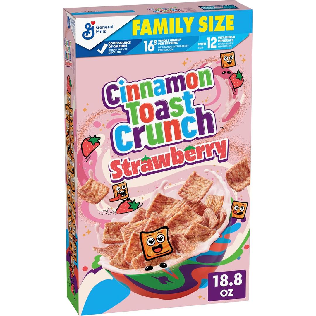 Cinnamon Toast Crunch Strawberry Breakfast Cereal, Family Size, 18.8 oz | Tangy-Sweet Strawberry & Cinnadust, 16g Whole Grain, Good Source of Calcium, ~13 Servings (EXP 05/24/27)