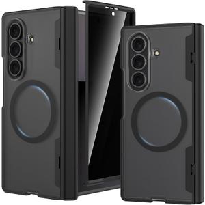 Ruky for Z Fold 7 Case, [Compatible with MagSafe] with Built-in Privacy Screen Protector & Hinge Protection, Protective Translucent Hard Magnetic Magnet Phone Case for Samsung Galaxy Z Fold 7, Black