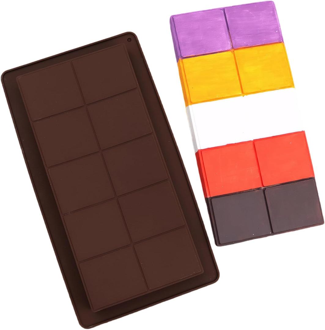 3 x 2 Pack Chocolate block Silicone Molds, Silicone Molds for Chocolate, Cake, Candy, Pudding,Fondant, Baking Mold, Soap Molds for Soap Making, 10 Cavities