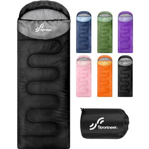 Sportneer Sleeping Bags for Adults, Warm & Cold Weather Sleeping Bag for Adults Kids Boys Girls - Lightweight Compact Camping Gear Equipment, Traveling, Backpacking, Hiking (87"x31.5", Black + Light Gray)