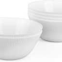 30 OZ Max Cereal Soup Bowl Set of 6, Opal Glass 7.2 inch White Ribbed Bowls for Ramen, Noodle, Salad, Fruit, Dishwasher and Microwave Safe