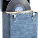Hododou Vinyl Record Storage Case LP Album Collection Display Box Aluminium Water Resistant Vinyl Record Organizer Storage Valuable Records 7/10/12 Inch Collapsible Storage Crate with Mesh Bag Denim