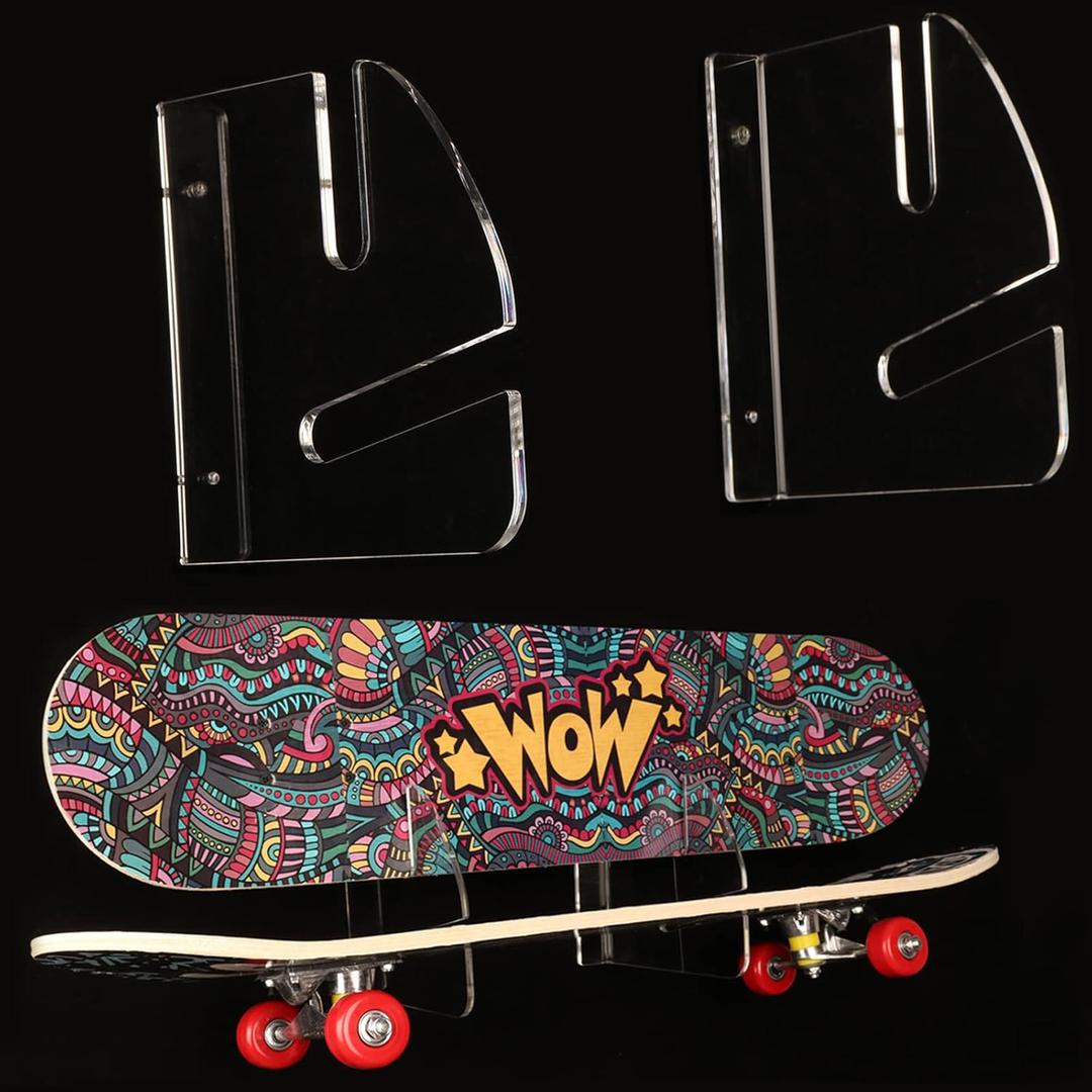 Skateboard Rack Wall Mount Double Layer Skateboard Display Rack Wall Mount Skateboard Shelf Skateboard Storage Rack Skateboard Deck Display Rack Skateboard Holder Wall (Transparent 1 pair)