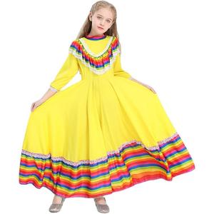Mexican Traditional Dress for Girls National Dance Costumes Girl Princess Dress Cinco De Mayo Fiesta Carnival Costume, L