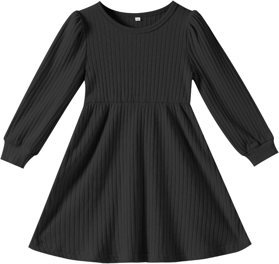Toddler Girl Long Sleeve Dress Baby Ribbed Knit Sweater Dresses A Line Fall Winter Kids Clothes Casual (18-24 Months)