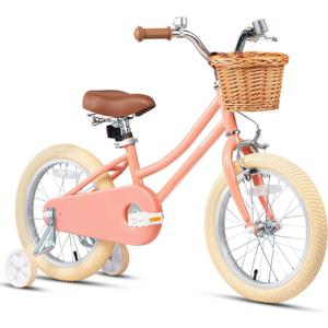 Petimini Girls Bike with Basket for 2-12 Years Old Kids, 12 14 16 18 20 Inch Bicycle with Bell Training Wheels, Multiple Colors (Peach)