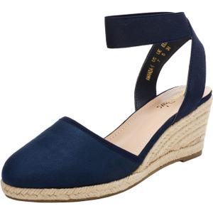 DREAM PAIRS Women's Elastic Ankle Strap Espadrilles Wedge Sandals (7, Navy)