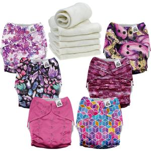 Mama Koala 6 Pack Reusable Cloth Diapers 3.0 for Babies Girls Newborn, One-Size Adjustable Baby Diaper, Durable Stitching, Back Opening for Inserts, Breathable Awj Lining, Leak Prevention-Purple One
