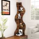 Modern Corner Shelf, 5 Tier High Corner Bookshelf for Small Spaces, Scalloped Corner Bookshelf and Storage, Wooden Display Stand for Plants, Books and Decorations (Rustic)