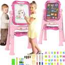 Easel for Kids, Adjustable Standing Rotatable Double Sided Art Easel for Toddlers with Painting Accessories, Birthday Christmas Gift for Little Boys and Girls (Rosy Pink)