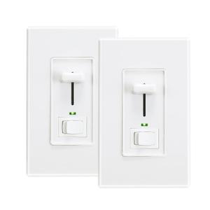 Cloudy Bay in Wall Dimmer Switch with Green Indicator,for LED Light/CFL/Incandescent,3-Way Single Pole Dimmable Slide,600 Watt max,Cover Plate Included,White,2 Pack