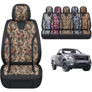 GXT Car Seat Cover Full Set with Waterproof Leather, Automotive Seat Cushion for Pickup Truck Fit for Select 2009-2022 Ford F-150 Models and 2017-2022 F250 F350 F450 Models (Camouflage Green)