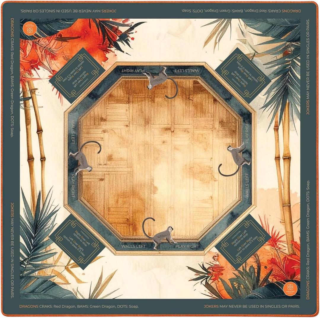 American Mahjong Mat 31.5 x 31.5 Inch Non Slip Noise Reducing Padded Game Table Mat for American Mah Jongg, Canvas Carrying Bag, Terra Earth Tone Design
