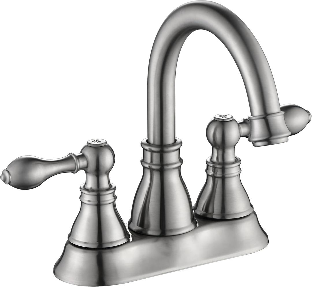 Two Handles Brushed Nickel Bathroom Faucet 3 Hole Sink Faucet with Overflow Pop up Drain, 360 Swivel Spout 4 Inch Centerset Lavatory Faucet Without Water Supply Lines,F-4501-BN