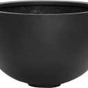 Pottery Pots Bowl Medium Fiber stone Indoor Outdoor Modern Round Planter, 11 Inch Tall, Black