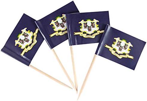 JBCD Connecticut Toothpick Flag Mini Small Cupcake Topper Flags, 100 pcs