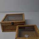Rattan Square Box with Lid - Set of 2 Wicker Decorative Bins with Glass Cover for Display
