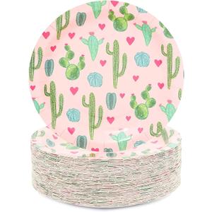 Sparkle and Bash 80-Pack Cactus Paper Plates for Fiesta Birthday Party, Baby Shower (9 in)
