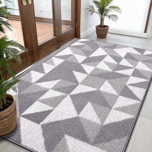OLANLY Large Door Mat Indoor Entrance Washable 59x35, Odor-Free Low-Profile Front Back Geometric Doormat, Absorbent Resist Dirt Entry Carpet, Easy to Clean Sturdy Inside Floor Mats for Entryway, Grey
