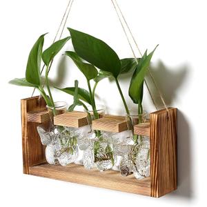 Glass Plant Propagation Station Butterfly Planter Vase with Wooden Stand Birthday Gifts for Women Mom Plant Lovers Office Home Decoration