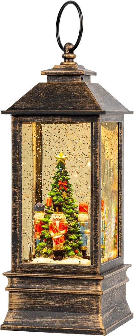 10'' Nutcracker Snow Globe, Musical Christmas Water Lantern With Swirling Glittering Home Decoration and Gift, Battery Operated or USB Powered