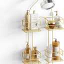 SRIWATANA Shower Caddy Hanging, Bathroom Organizer, No Drilling Shelves Over Shower Head, Bath Rack Holder with Hooks for Razors and Sponge - Gold