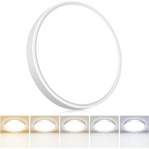 Flush Mount LED Ceiling Light Fixtures 5 Color Temperatures in One &100W Equivalent Flat Bathroom ceiling light, 7Inch 15W Thin Round White Surface Flushmount fixture for Closet, Bedroom, Kitchen, Hallway