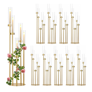 Gold Candelabra Centerpieces for Tables,Acrylic Candelabra 5 Arm for Wedding Tall Floor Candle Holder for Concert Party Housewarming Gifts centros de mesa para bodas candelabros navideos10PCS