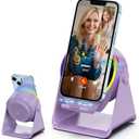 Wireless Induction Speaker, 4 in1 Phone Stand Bluetooth Speaker Amplifier with Colorful Ambient Light 360 Rotation Holder for Tablet iPhone Android,Portable Gifts for Adults Teens (Purple)